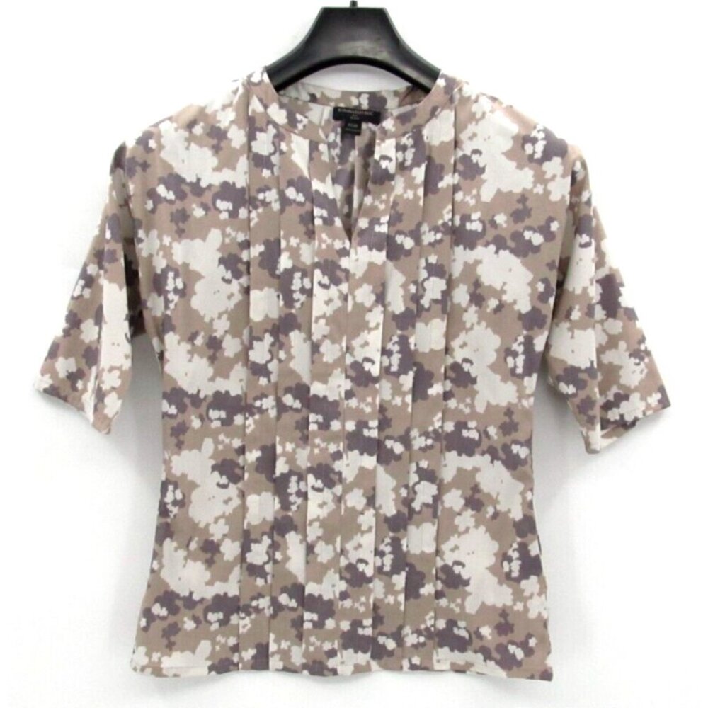 Banana Republic Petite XXS Pintuck Blouse Neutral Floral Beige Tan Career Top